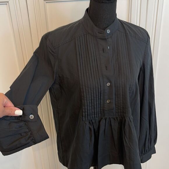 Josie black cotton flat pleat button front top size XXS - Picture 2 of 6